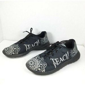 Yes We Vibe Teach Peace Sneakers Lace-Up Black Size 6 Men / 8 Women